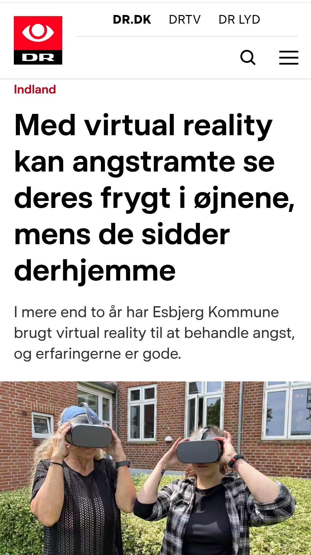 DR-artikel om virtual reality til behandling af angst